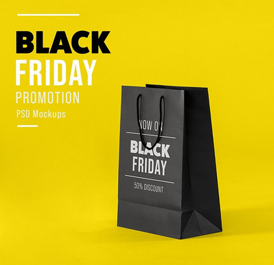 【PS样机】4款黑色星期五购物狂欢节纸袋包装袋展板PS模型样机 Black Friday Mockup
